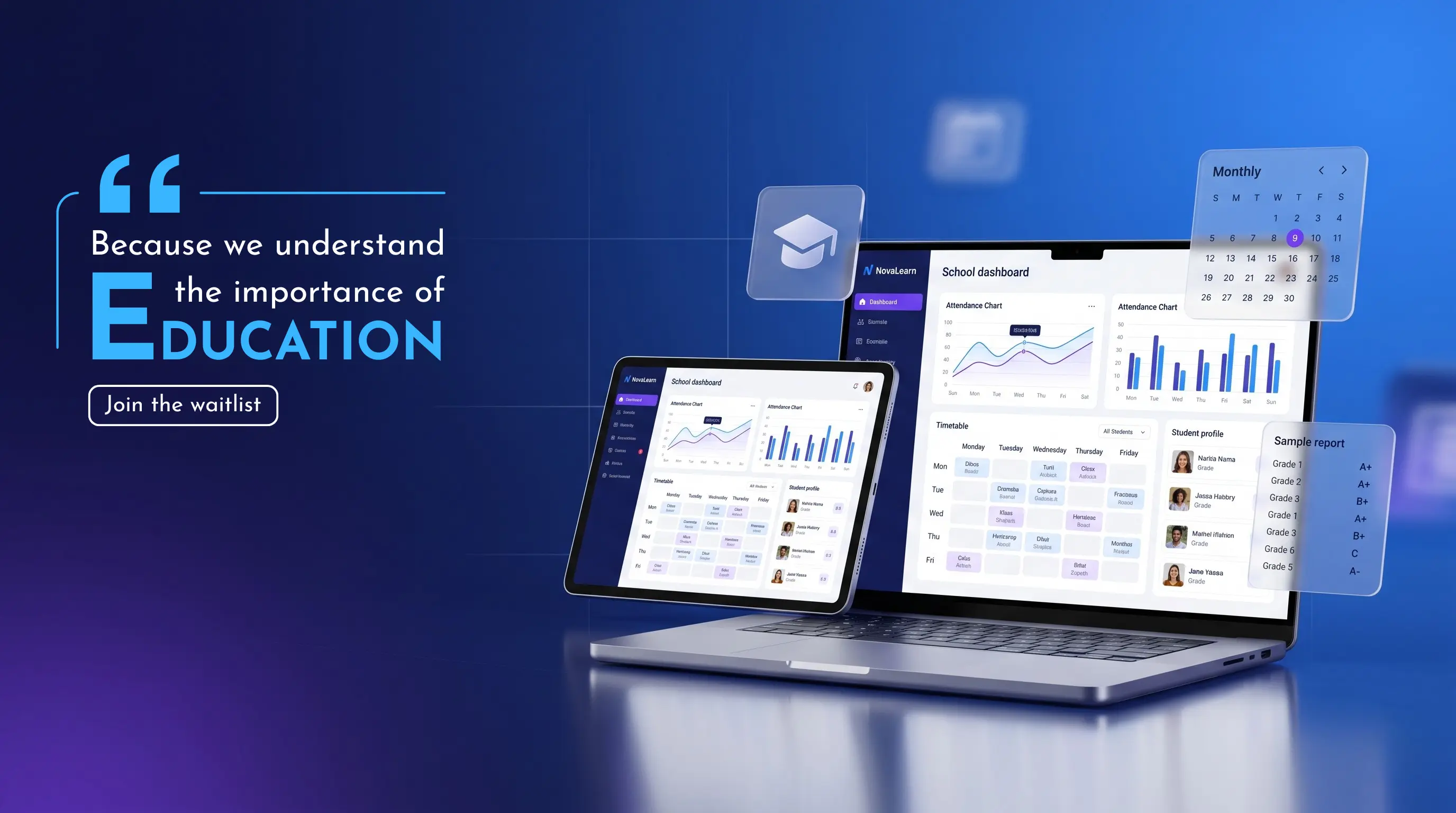 NovaLearn school management system dashboard